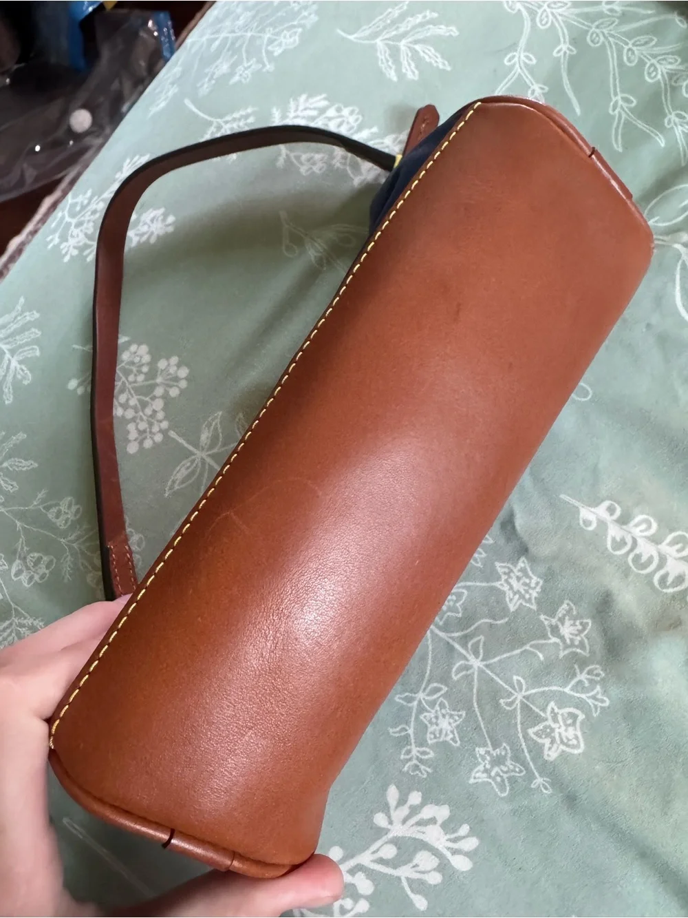Dooney & Bourke Navy and Brown Leather-Trim Wristlet with Pink Zip